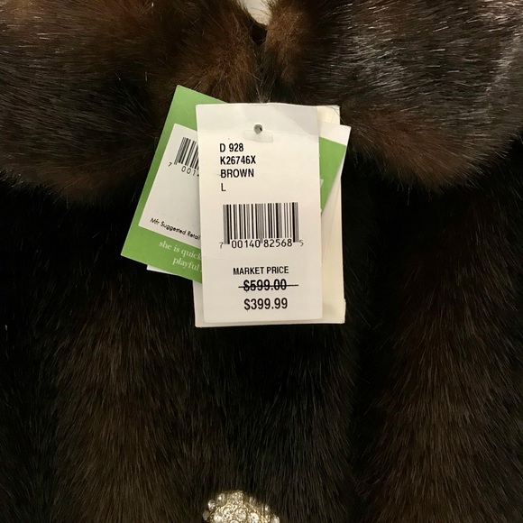 NWT Kate Spade Faux Fur Coat, Brown, L - Picture 5 of 13